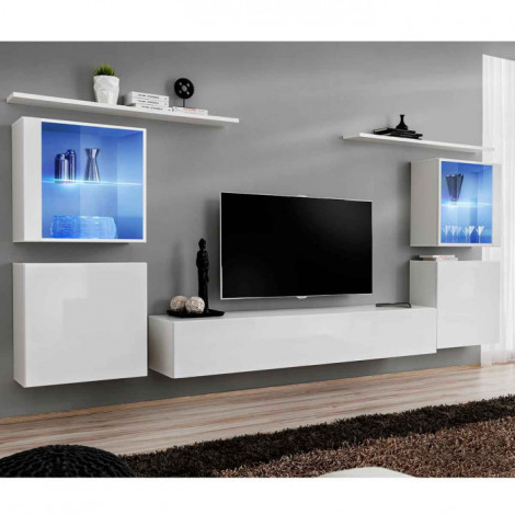 Meuble TV Mural Design "Switch XIV" 320cm Blanc|Meuble TV|Paris Prix
