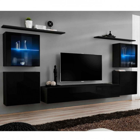 Meuble TV Mural Design "Switch XIV" 320cm Noir|Meuble TV|Paris Prix