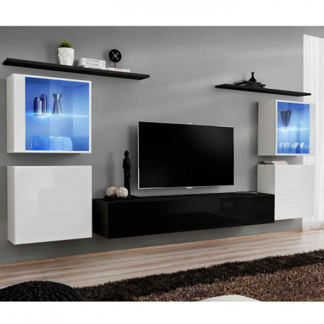 Meuble TV Mural Design "Switch XIV" 320cm Noir & Blanc|Meuble TV|Paris Prix