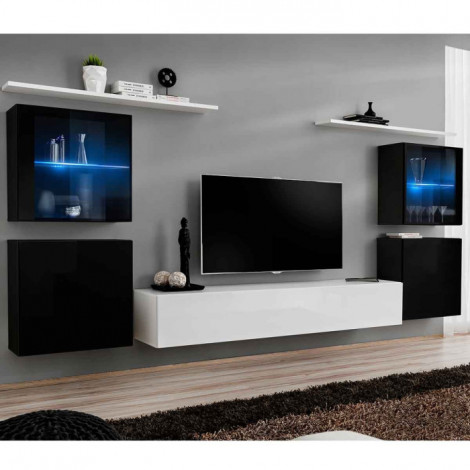 Meuble TV Mural Design "Switch XIV" 320cm Blanc & Noir|Meuble TV|Paris Prix