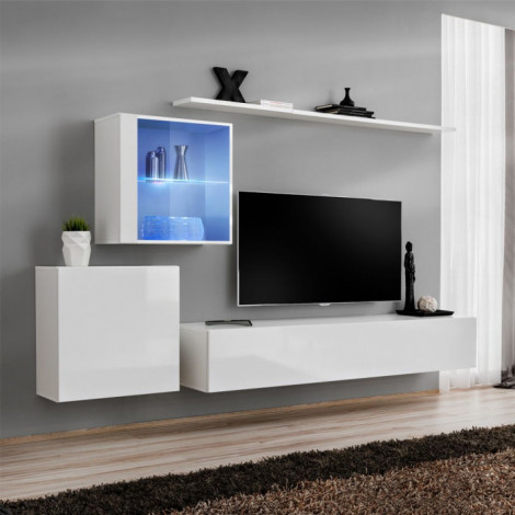 Meuble TV Mural Design "Switch XV" 260cm Blanc|Meuble TV|Paris Prix