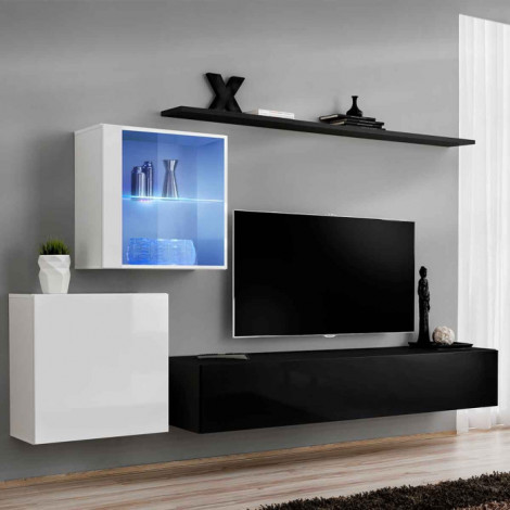 Meuble TV Mural Design "Switch XV" 260cm Noir & Blanc|Meuble TV|Paris Prix