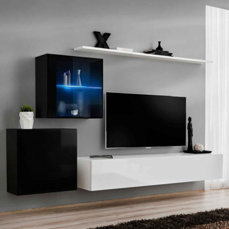 Meuble TV Mural Design "Switch XV" 260cm Blanc & Noir|Meuble TV|Paris Prix