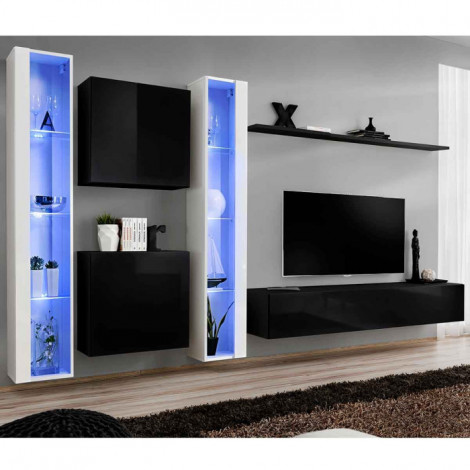 Meuble TV Mural Design "Switch XVI" 330cm Noir & Blanc|Meuble TV|Paris Prix
