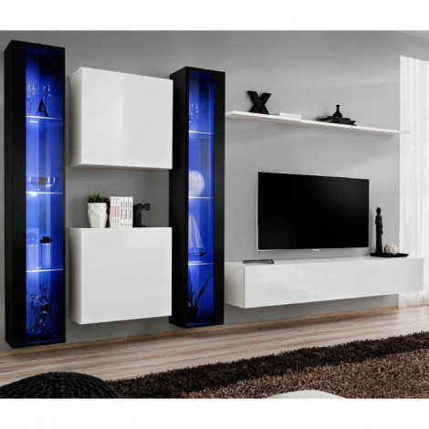 Meuble TV Mural Design "Switch XVI" 330cm Blanc & Noir|Meuble TV|Paris Prix