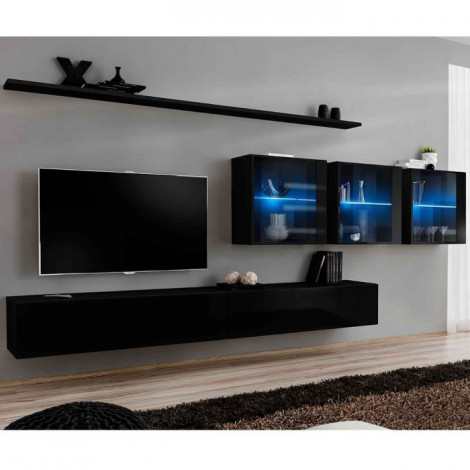 Meuble TV Mural Design "Switch XVII" 340cm Noir|Meuble TV|Paris Prix