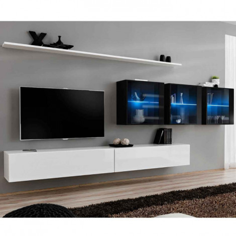 Meuble TV Mural Design "Switch XVII" 340cm Blanc & Noir|Meuble TV|Paris Prix