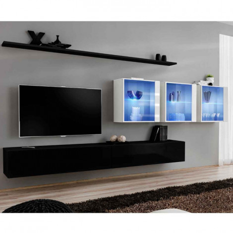 Meuble TV Mural Design "Switch XVII" 340cm Noir & Blanc|Meuble TV|Paris Prix