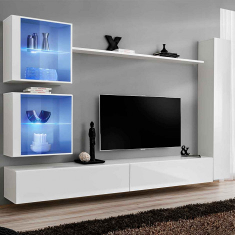 Meuble TV Mural Design "Switch XVIII" 280cm Blanc|Meuble TV|Paris Prix