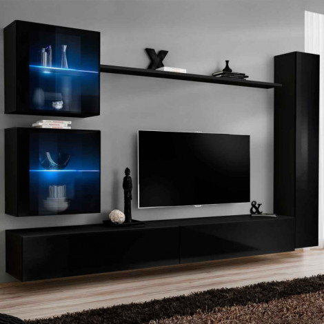 Meuble TV Mural Design "Switch XVIII" 280cm Noir|Meuble TV|Paris Prix