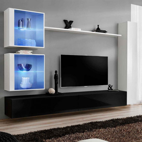 Meuble TV Mural Design "Switch XVIII" 280cm Noir & Blanc|Meuble TV|Paris Prix