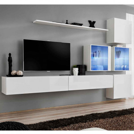 Meuble TV Mural Design "Switch XIX" 310cm Blanc|Meuble TV|Paris Prix