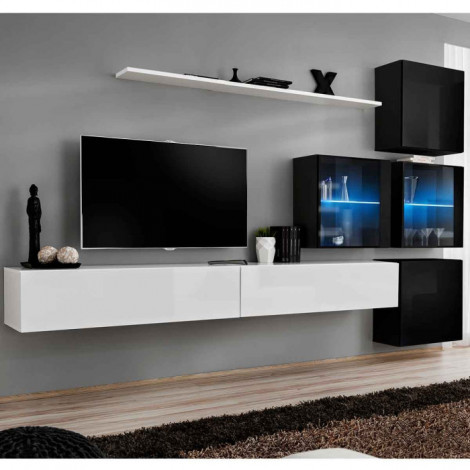 Meuble TV Mural Design "Switch XIX" 310cm Blanc & Noir|Meuble TV|Paris Prix