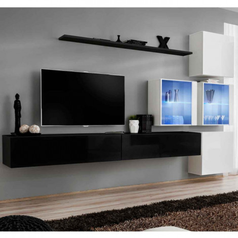 Meuble TV Mural Design "Switch XIX" 310cm Noir & Blanc|Meuble TV|Paris Prix