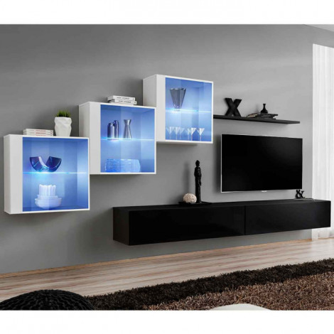 Meuble TV Mural Design "Switch XX" 330cm Noir & Blanc|Meuble TV|Paris Prix
