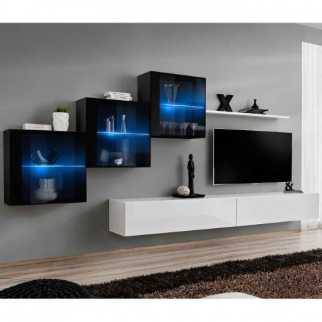 Meuble TV Mural Design "Switch XX" 330cm Blanc & Noir|Meuble TV|Paris Prix