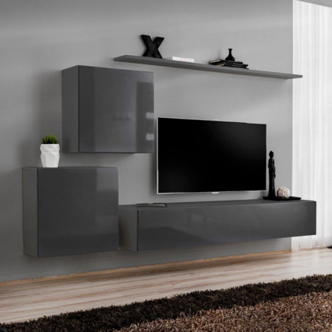 Meuble TV Mural Design "Switch V" 250cm Gris|Meuble TV|Paris Prix