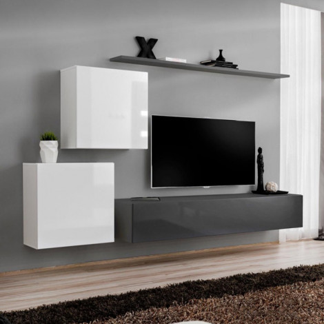 Meuble TV Mural Design "Switch V" 250cm Blanc & Gris|Meuble TV|Paris Prix