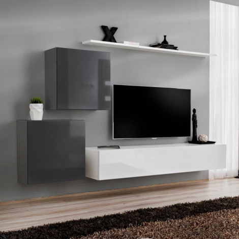 Meuble TV Mural Design "Switch V" 250cm Gris & Blanc|Meuble TV|Paris Prix