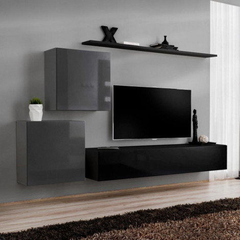 Meuble TV Mural Design "Switch V" 250cm Gris & Noir|Meuble TV|Paris Prix