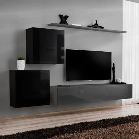 Meuble TV Mural Design "Switch V" 250cm Noir & Gris|Meuble TV|Paris Prix