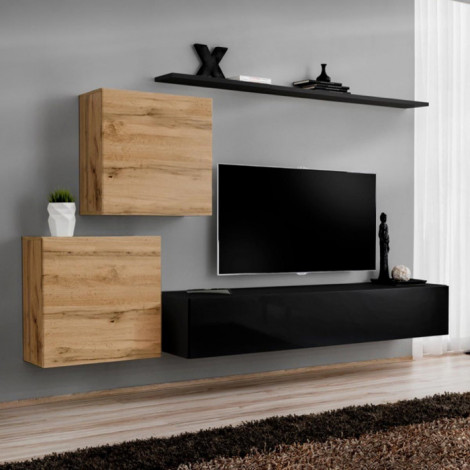 Meuble TV Mural Design "Switch V" 250cm Naturel & Noir|Meuble TV|Paris Prix