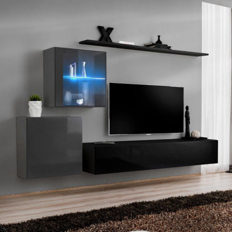 Meuble TV Mural Design "Switch XV" 260cm Noir & Gris|Meuble TV|Paris Prix