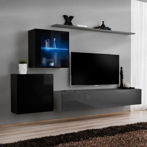 Meuble TV Mural Design "Switch XV" 260cm Gris & Noir|Meuble TV|Paris Prix