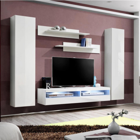 Meuble TV Mural Design "Fly I" 260cm Blanc|Meuble TV|Paris Prix