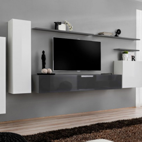 Meuble TV Mural Design "Switch I" 330cm Blanc & Gris|Meuble TV|Paris Prix