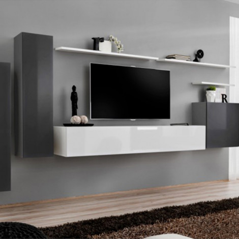 Meuble TV Mural Design "Switch I" 330cm Gris & Blanc|Meuble TV|Paris Prix