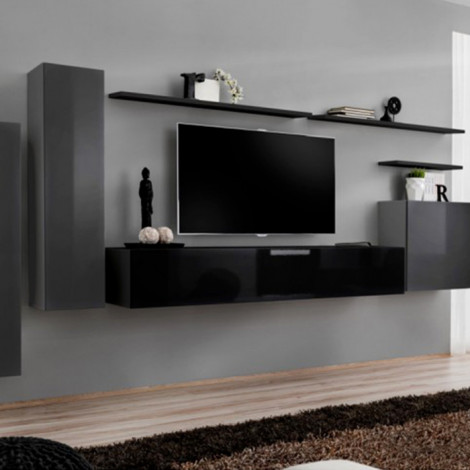 Meuble TV Mural Design "Switch I" 330cm Gris & Noir|Meuble TV|Paris Prix