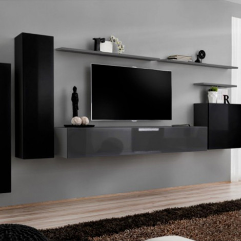 Meuble TV Mural Design "Switch I" 330cm Noir & Gris|Meuble TV|Paris Prix