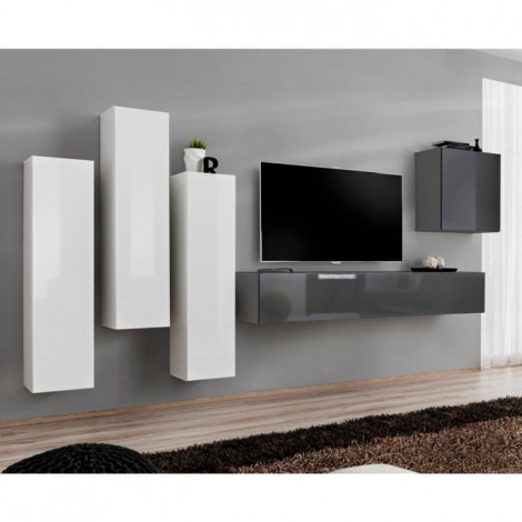 Meuble TV Mural Design "Switch III" 330cm Blanc & Gris|Meuble TV|Paris Prix