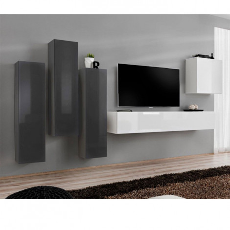 Meuble TV Mural Design "Switch III" 330cm Gris & Blanc|Meuble TV|Paris Prix
