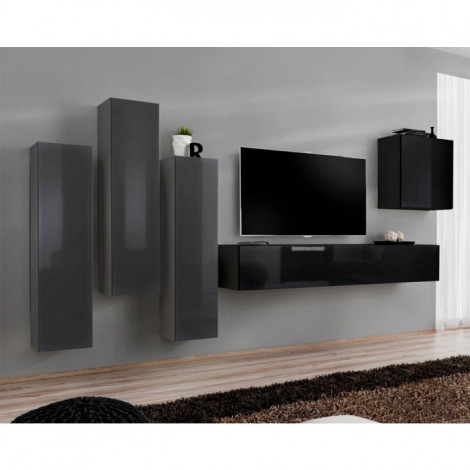 Meuble TV Mural Design "Switch III" 330cm Gris & Noir|Meuble TV|Paris Prix