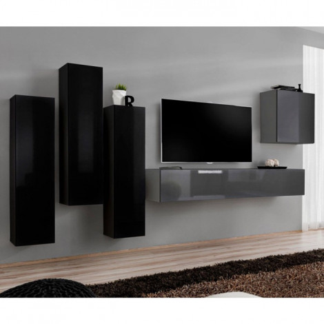 Meuble TV Mural Design "Switch III" 330cm Noir & Gris|Meuble TV|Paris Prix