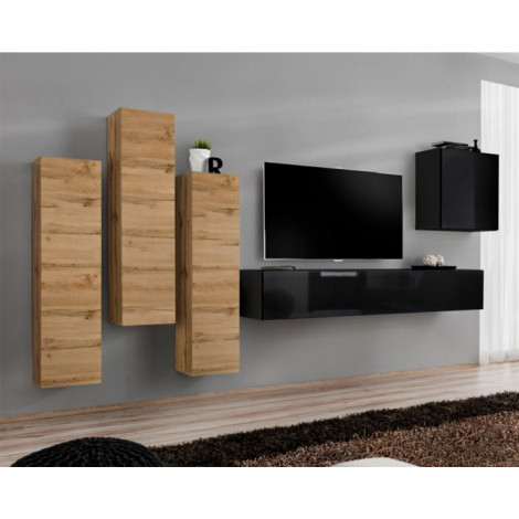 Meuble TV Mural Design "Switch III" 330cm Naturel & Noir|Meuble TV|Paris Prix