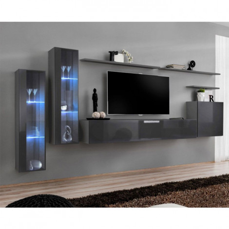 Meuble TV Mural Design "Switch XI" 330cm Gris|Meuble TV|Paris Prix