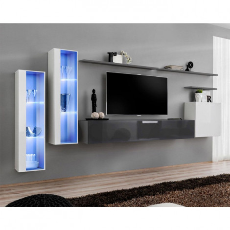 Meuble TV Mural Design "Switch XI" 330cm Blanc & Gris|Meuble TV|Paris Prix