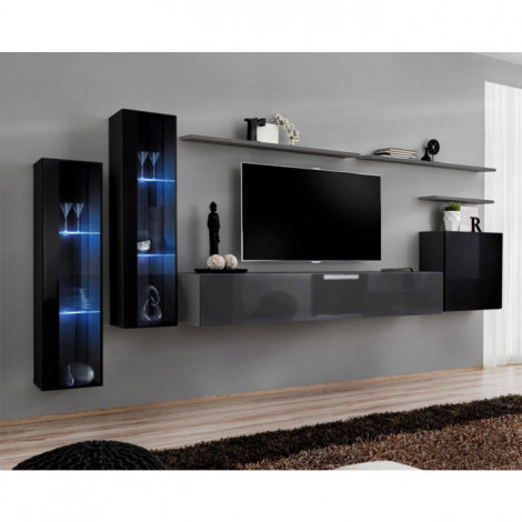 Meuble TV Mural Design "Switch XI" 330cm Noir & Gris|Meuble TV|Paris Prix