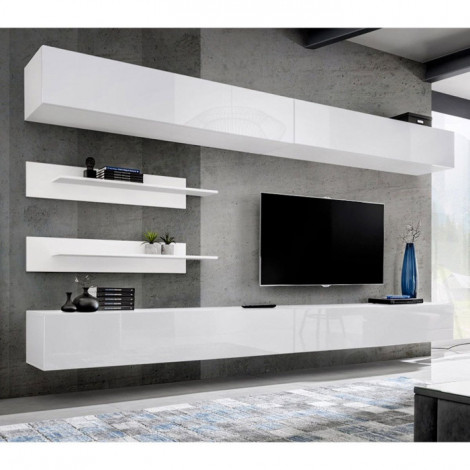 Meuble TV Mural Design "Fly VI" 320cm Blanc|Meuble TV|Paris Prix