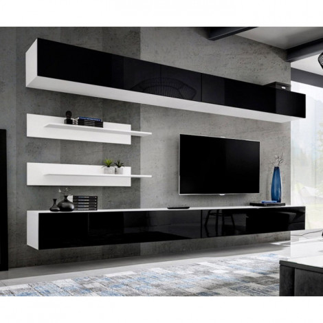 Meuble TV Mural Design "Fly VI" 320cm Noir & Blanc|Meuble TV|Paris Prix
