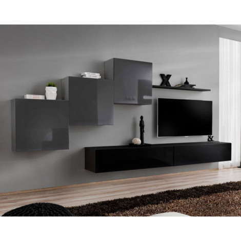 Meuble TV Mural Design "Switch X" 330cm Gris & Noir|Meuble TV|Paris Prix