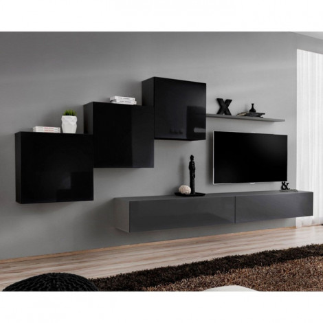 Meuble TV Mural Design "Switch X" 330cm Noir & Gris|Meuble TV|Paris Prix