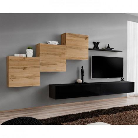 Meuble TV Mural Design "Switch X" 330cm Naturel & Noir|Meuble TV|Paris Prix