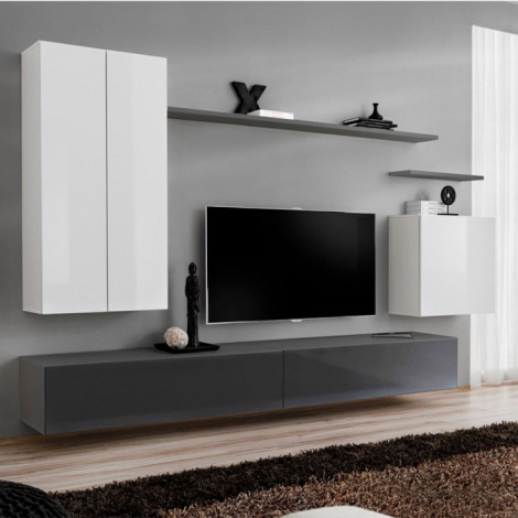 Meuble TV Mural Design "Switch II" 270cm Blanc & Gris|Meuble TV|Paris Prix