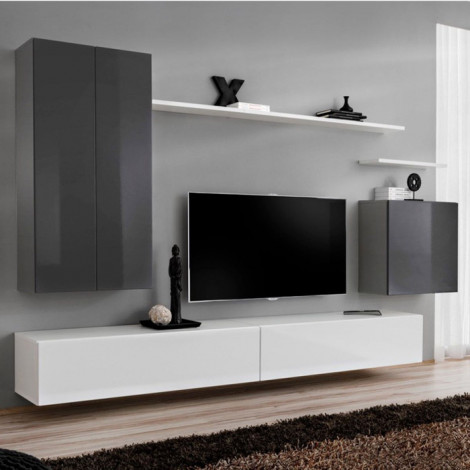 Meuble TV Mural Design "Switch II" 270cm Gris & Blanc|Meuble TV|Paris Prix