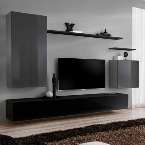Meuble TV Mural Design "Switch II" 270cm Gris & Noir|Meuble TV|Paris Prix