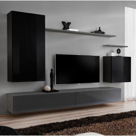 Meuble TV Mural Design "Switch II" 270cm Noir & Gris|Meuble TV|Paris Prix
